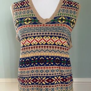 Polo Ralph Lauren Fair Isle Sweater Vest M Colorful Cashmere Cotton V Neck